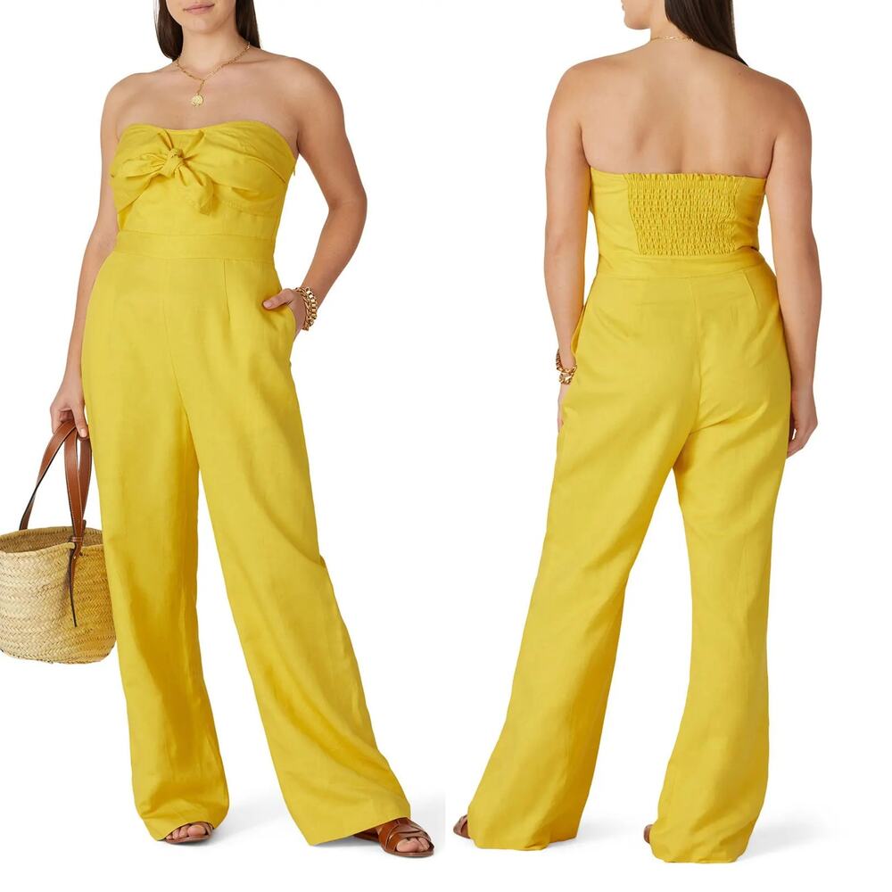 Derek Lam Collective Alene Jumpsuit Tie Front Strapless Yellow Womens Size 4